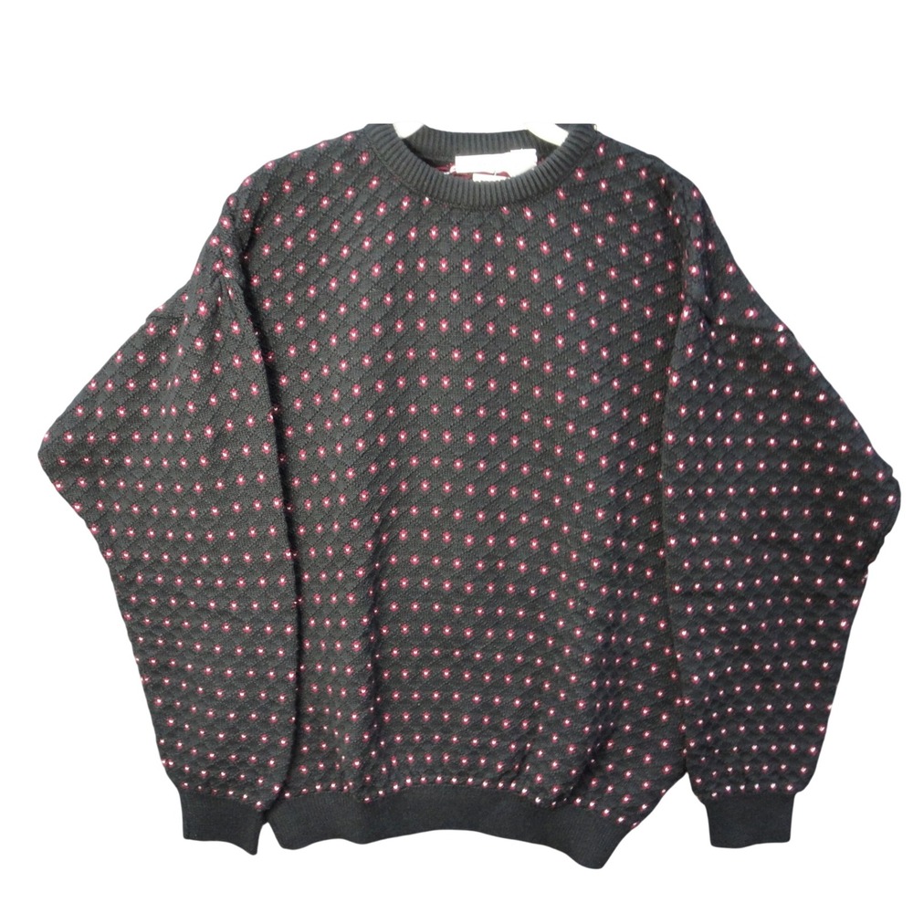 Vintage Claiborne Dinner At Eight Black 100% Cotton Knit Sweater Men's Large NWT